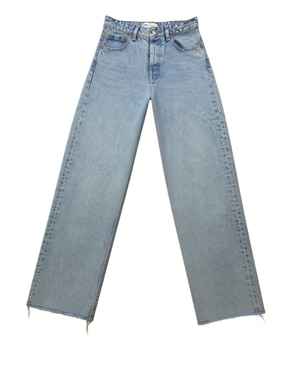 ZARA Women's 4 High-Waisted Button-Fly Rigid Raw Hem Cropped Straight Jeans 211G